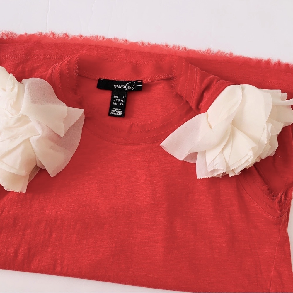 MNG Mango Suit Women’s Raw Edge Ruffle Cap Romantic Tee
